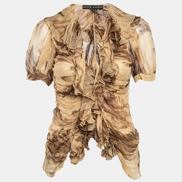 Ralph Lauren Black Label Vintage Silk Brown Draped Blouse - flawed - Picture 1 of 16